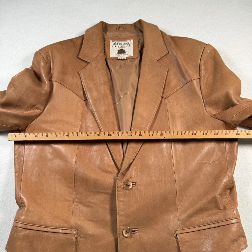 Vintage Americana Leather Tan Western Blazer Jacket Mens 44 California Design